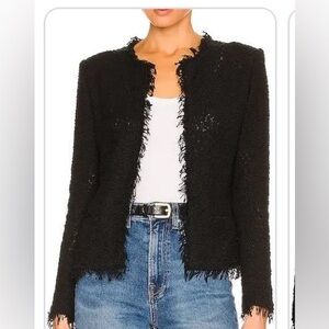 IRO Paris Shavani Fringe Open Placket Jacket Navy Blue Cotton Boucle Knit. 38